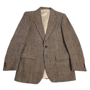 Vintage Harris Tweed Blazer Mens Size 42S Brown Tan Slim Fit Sport Jacket